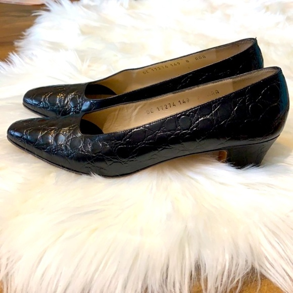 Salvatore Ferragamo Vintage Black Crocodile Heels